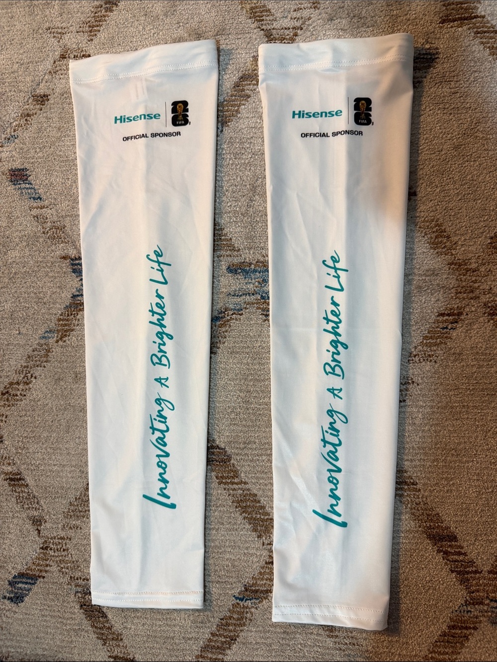 Hisense White Arm Sleeves with Teal Script - Pair